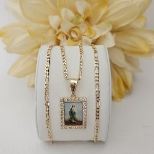 St Jude Squared Colored Image Crystal Necklace